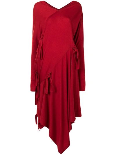 Yohji Yamamoto Draped Knot Dress In Red