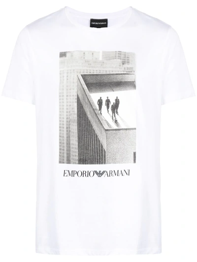 Emporio Armani Building-print Short Sleeved T-shirt In White