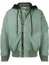 Off-white Arrow Print Vintage Canvas Bomber Jacket In Green/black