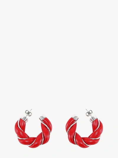 Bottega Veneta Silver-tone And Leather Hoop Earrings In Red