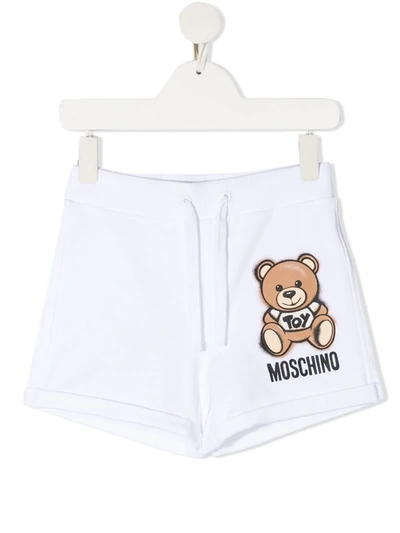 Moschino Kids' White Jersey Shorts With Teddy Bear Print