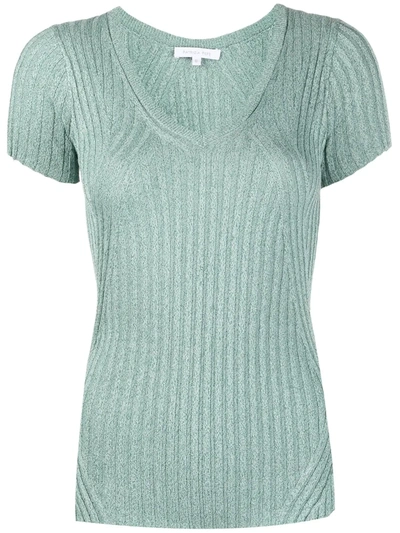 Patrizia Pepe V-neck Knitted Lurex Top In Green