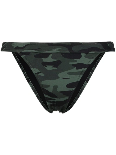 Solid & Striped Camouflage Print Bikini Bottoms In Green