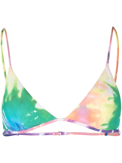 Ack Fine Tie Dye Rainbow Bikini Top In Blue