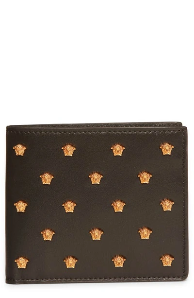Versace Medusa Stud Leather Bifold Wallet In Black