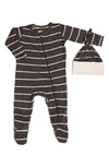 Baby Grey By Everly Grey Babies' Jersey Footie & Hat Set In Charcoal Stripe