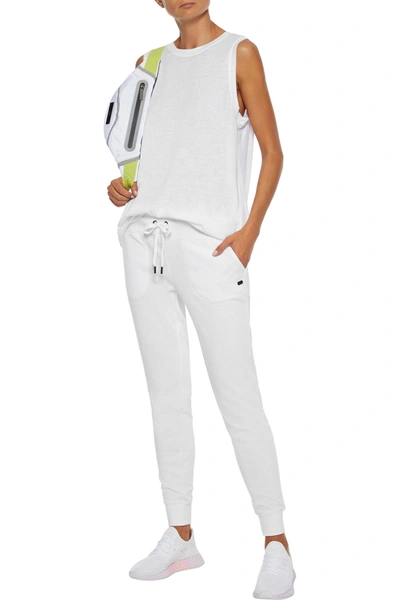 Dkny Glitter-embellished French Cotton-blend Terry Track Pants In White