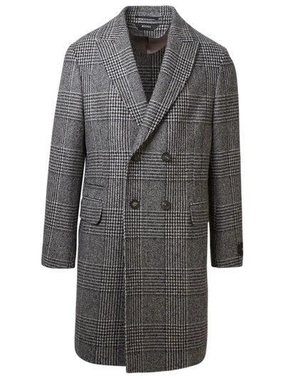 Z Zegna Prince Of Wales Pattern Coat In Black And Grey