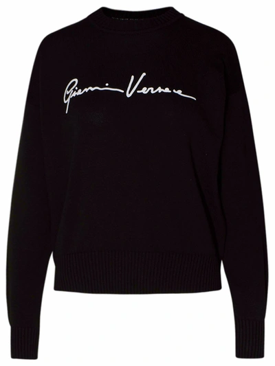 Versace Embroidered Gv Signature Sweater In Black,white