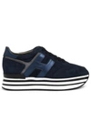Hogan Midi Leather Platform Sneakers In Blue