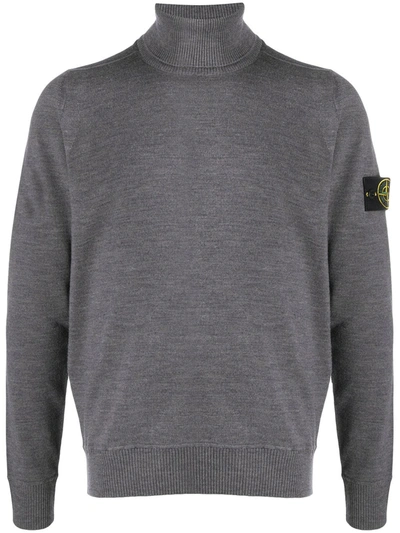 Stone Island Logo Patch Wool Jumper In Grey