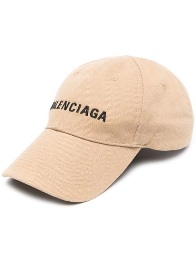 Balenciaga Logo-embroidered Cotton-twill Cap In Beige Black