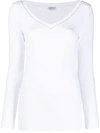 Brunello Cucinelli White V-neck Pullover With Beads Detailing In Stretch Cotton Woman Brunello Cucin In White