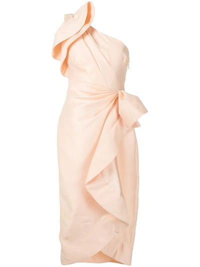 Acler Darcher One-shoulder Draped Midi Dress In Peach