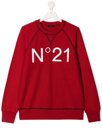 N°21 Kids' Logo Print Cotton Sweatshirt In Red