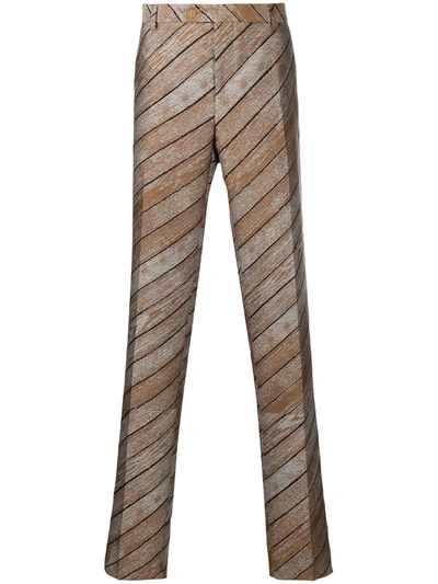 Pre-owned Walter Van Beirendonck Striped Tailored Trousers In Brown