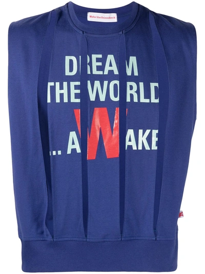 Pre-owned Walter Van Beirendonck Slogan-print Ripped Tank Top In Blue