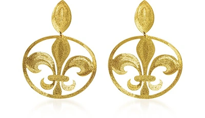 Stefano Patriarchi Earrings Etched Golden Silver Drop Giglio Earrings In Doré