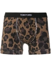 Tom Ford Velvet-trimmed Leopard-print Stretch-silk Boxer Shorts In Brown