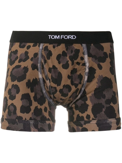 Tom Ford Leopard-print Silk-blend Satin Boxer Shorts In Brown