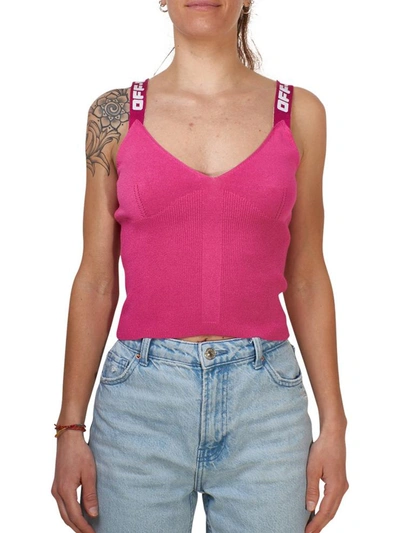 Off-white Jacquard-trimmed Knitted Top In Pink
