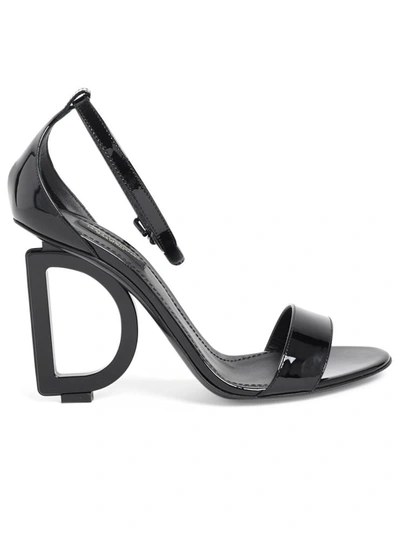 Dolce & Gabbana Black 110 Patent Leather Dg Heel Sandals