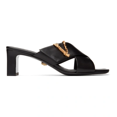 Versace Gold Colored Detail Sandals In Black