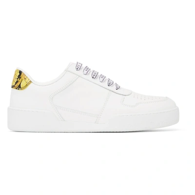 Versace Ilus Printed Leather Sneakers In White