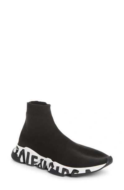 Balenciaga Black Graffiti Speed Sneakers In Black White Black