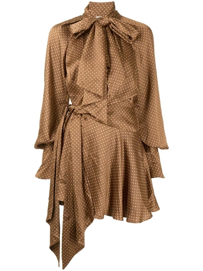 Acler Woolmore Polka Dot Tie-neck Dress In Brown