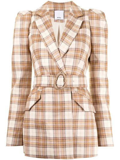 Acler Plaid-check Belted Blazer In Brown