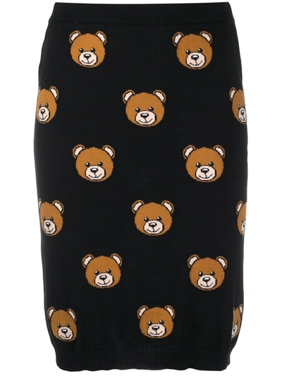 Moschino Black Wool All Over Teddy Bear Short Skirt In Pink