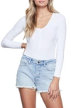 Good American Good Body Snap Henley Bodysuit In White