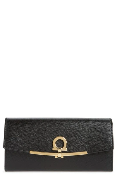 Ferragamo Calfskin Leather Wallet In Nero