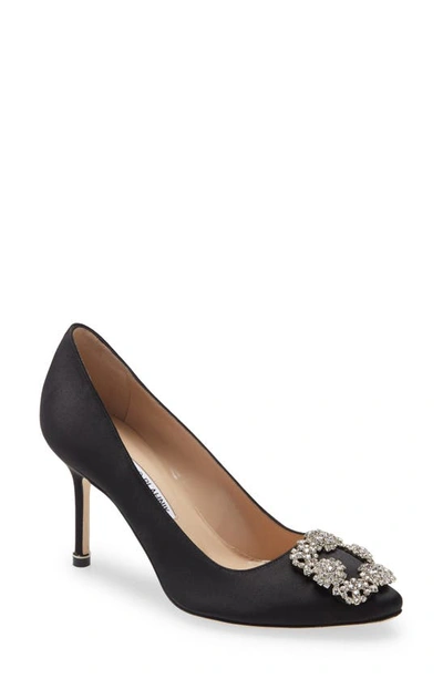 Manolo Blahnik 70mm Hangisi Velvet Pumps In Navy