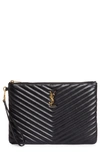 Saint Laurent Ysl Monogram Matelasse Leather Tablet Pouch In Nero