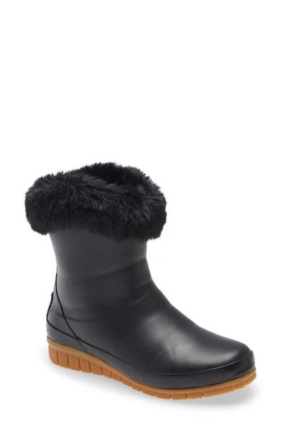 Joules Chilton Waterproof Bootie With Faux Fur Collar In Black