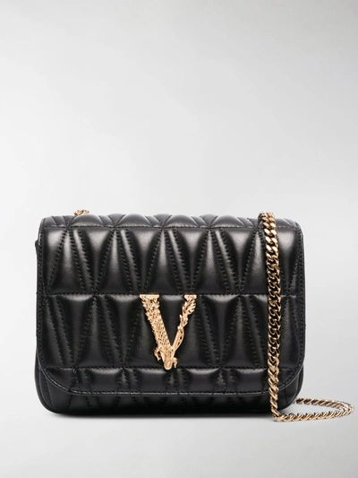 Versace Virtus Quilted Nappa Leather Bag In Nero Multicolor Oro
