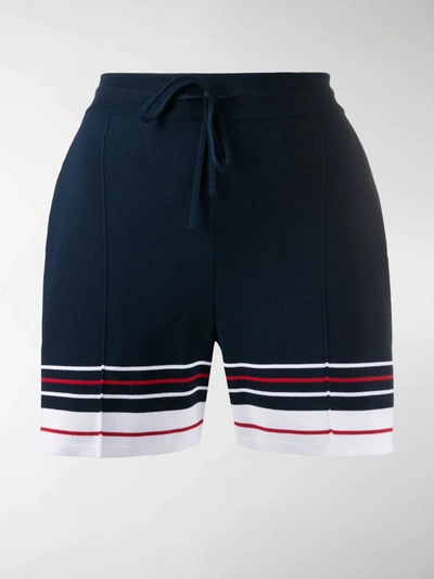 Thom Browne Double Cricket Stripe Pintuck Shorts In Blue