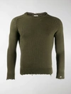 Saint Laurent Distressed-effect Crew Neck Jumper In Green