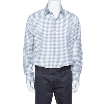 Pre-owned Tom Ford White & Blue Checkered Su Misura Long Sleeve Shirt Xxl
