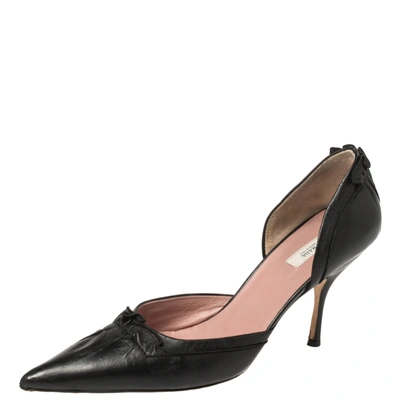 Pre-owned Prada Black Leather D'orsay Pointed Toe Pumps Size 37.5