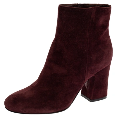 Pre-owned Gianvito Rossi Burgundy Suede Margaux Ankle Boots Size 36.5