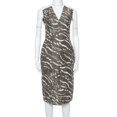 Pre-owned Max Mara Brown & Beige Tweed Sleeveless Midi Dress M