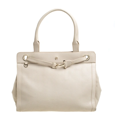 Pre-owned Aigner Cream Leather Cavallina Tote