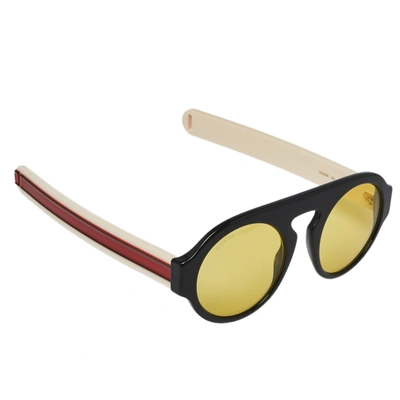 Pre-owned Gucci Black & Webstripe / Yellow Gg0256s Round Sunglasses