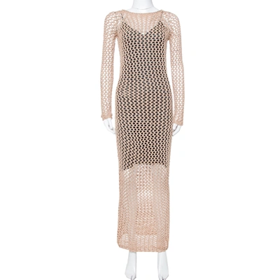 Pre-owned Balmain Brown Crochet Long Sleeveless Maxi Dress S