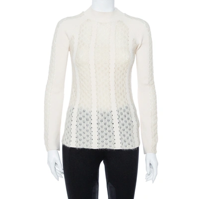Pre-owned Fendi Off White Knit Paneled Sweater Raglan Sleeve Jumper S