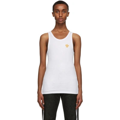 Versace White Embroidered Medusa Tank Top In 1w000 White