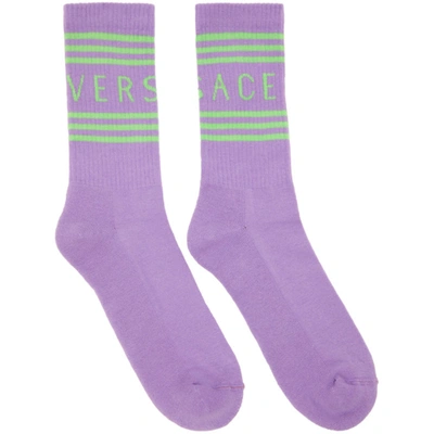 Versace Purple & Green 1990s' Vintage Logo Socks In 2l090 Purplegreen